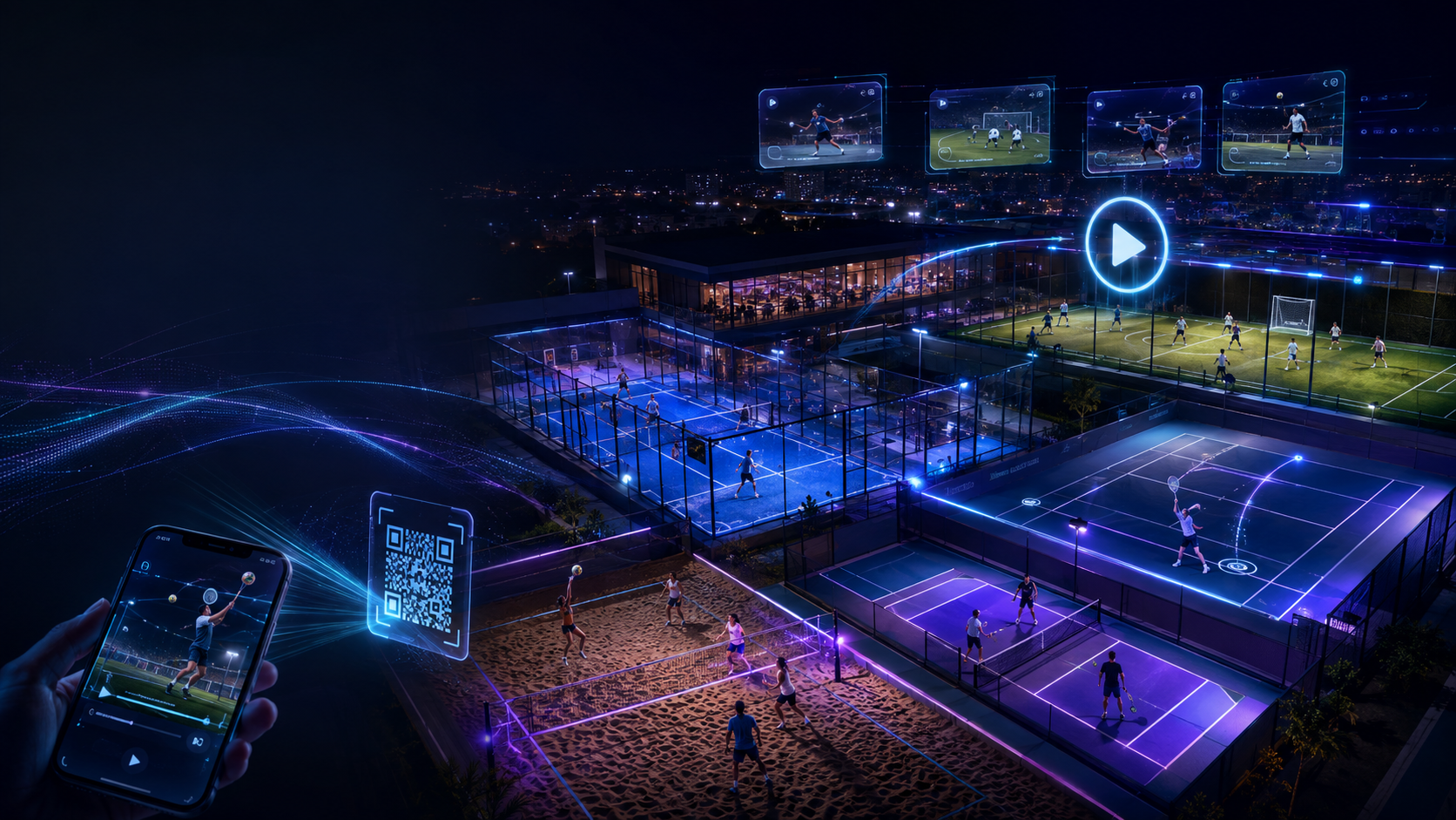 Complexo esportivo com diferentes modalidades conectadas ao replay