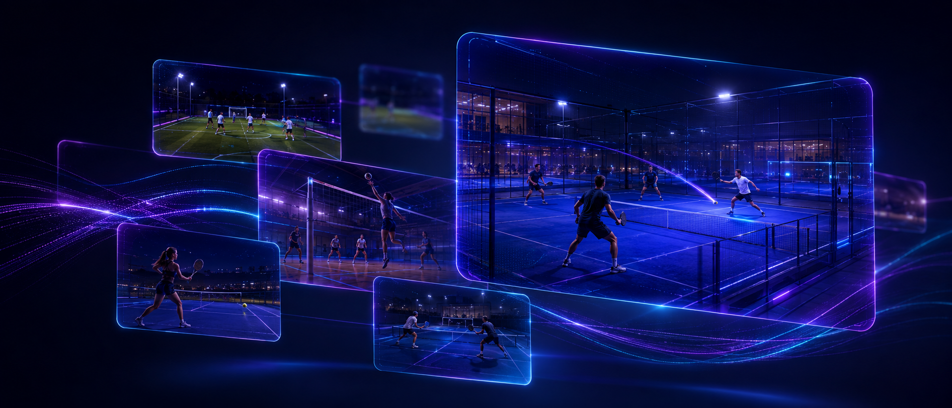 Diferentes esportes de quadra apresentados em uma experiência visual única